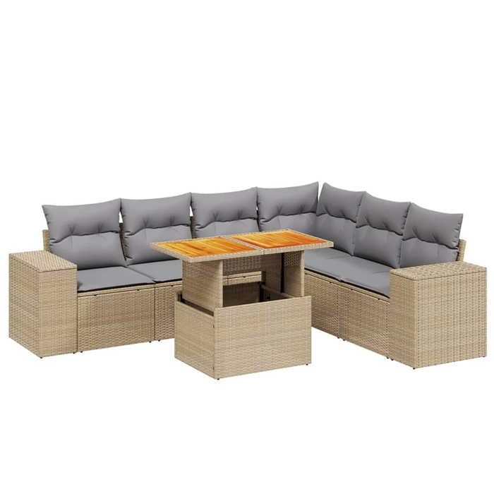 VidaXL Salon de Jardin avec Coussins 7 pcs, Canapés de Terrasse, Ensemble de Meubles de Patio, Mobilier d'Extérieur, Beige 3272655