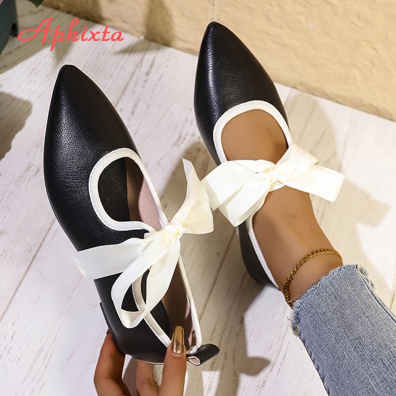 Aphixta Pointed Toe Loafers Flat With Women Shoes Slip On Butterfly Knot Flats Woman Classic Shoe Spring Autumn Loafers Big 43