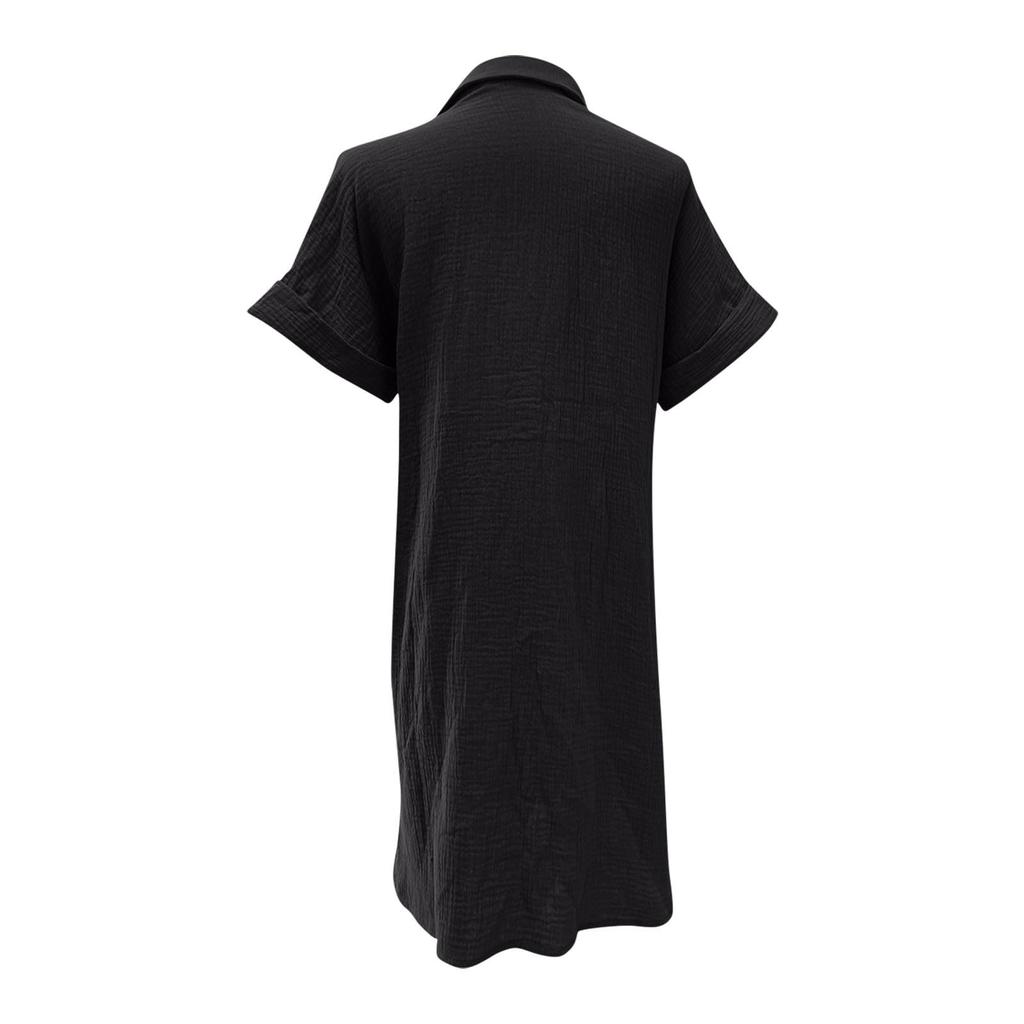 Women's Summer Cotton Shirt Dress Short Sleeves Button Down Knee Length Dresses Casual Loose Mini Dress with Pockets