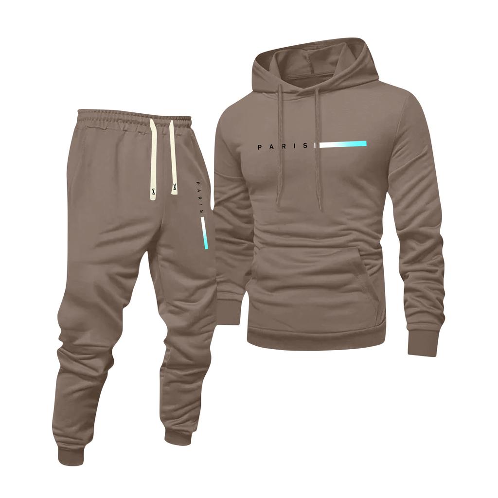 Men's Printed Hooded Sweatshirt And Sweatpants Casual Sports Suit