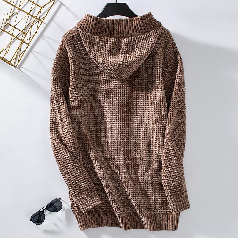 Women's Knitwear Autumn/winter Hooded Solid Color Loose Midi Button-down Cardigan Sweater