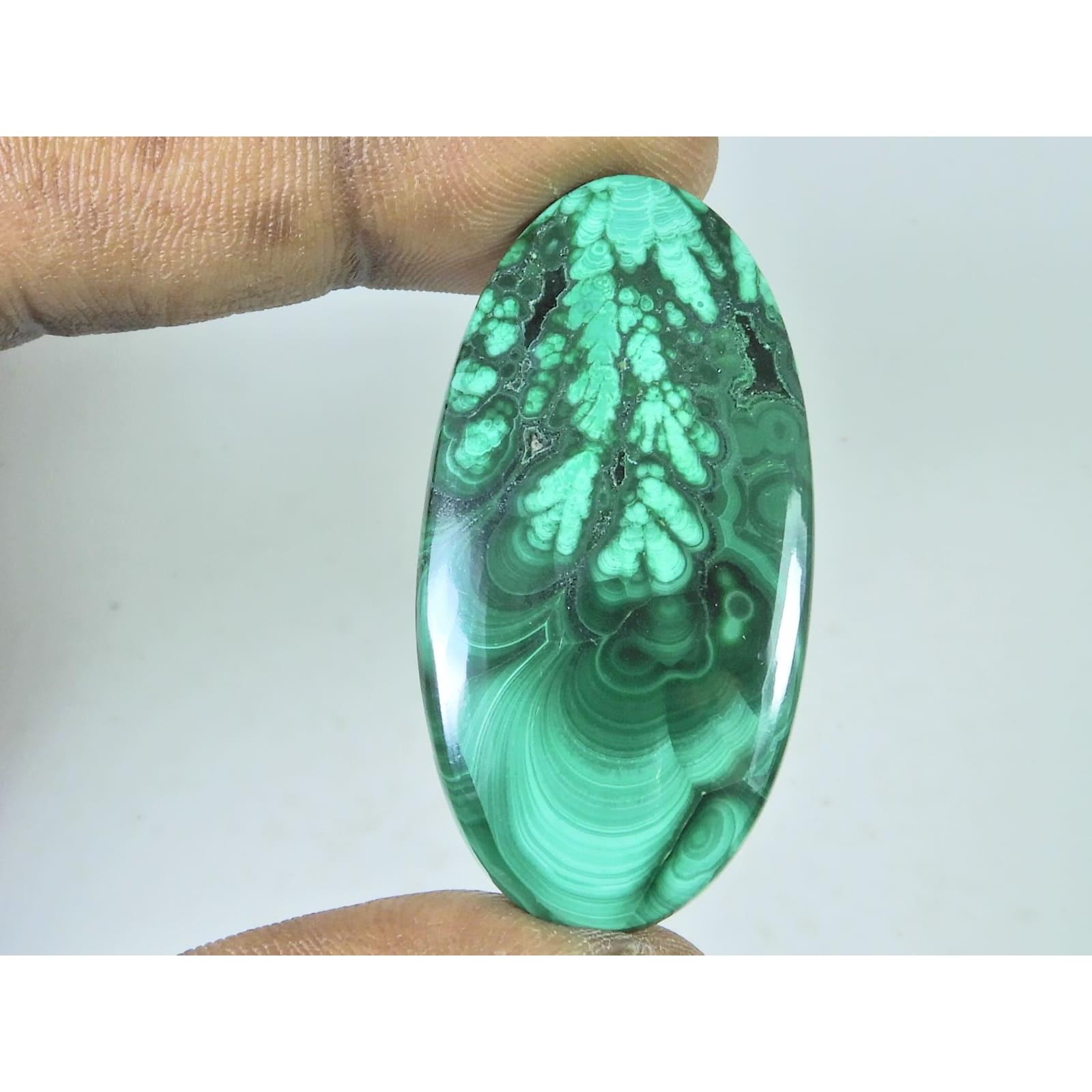 23X47X3MM Natural Malachite Flower Design Oval Cabochon Loose Gemstone 56Cts D-481