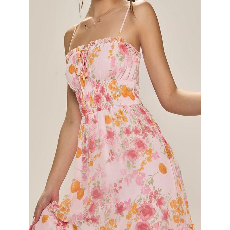 Foreign Trade Order Vacation Summer New Exquisite Print Sling Slimming Idyllic Elegant Lady Sweet Fashion Dress