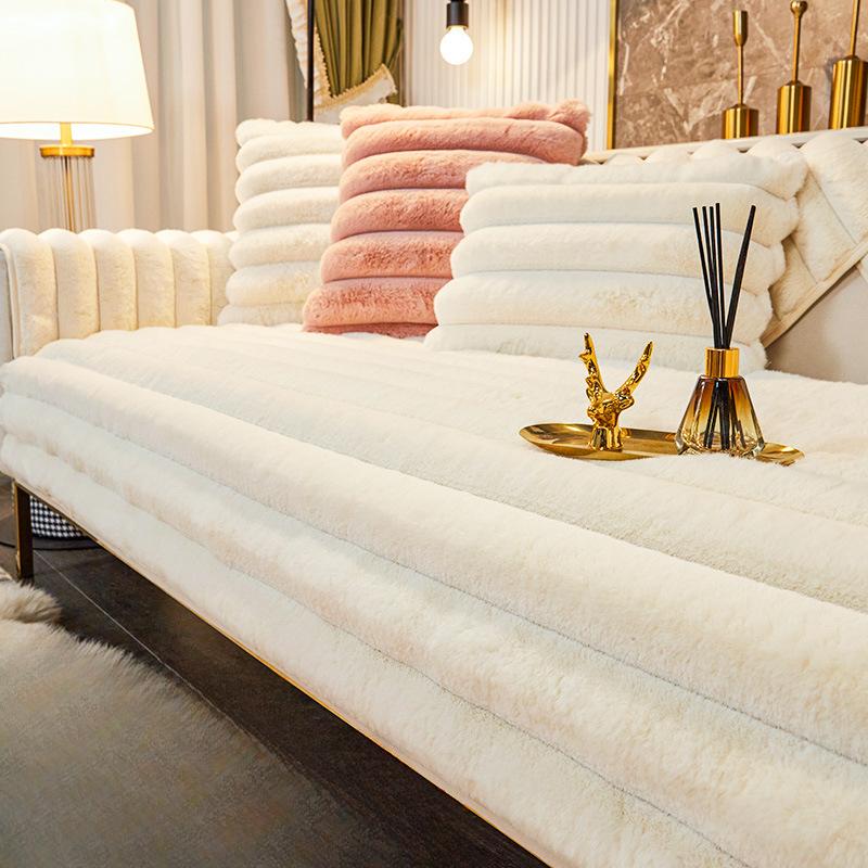 Rabbit Plush Sofa Cushion Winter Thickened Sofa Cover Universal Seat Cushions Sofa Cover Towel Anti-Scratching