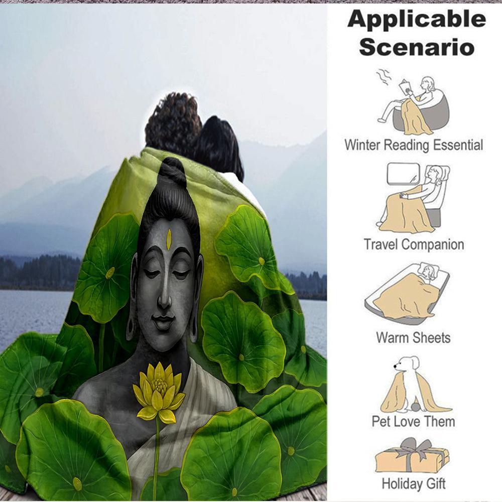1pc Buddha Lotus Blanket, Lightweight Flannel Throw Blanket For Sofa, Bed, Travel, Camping, Living Room, Office215