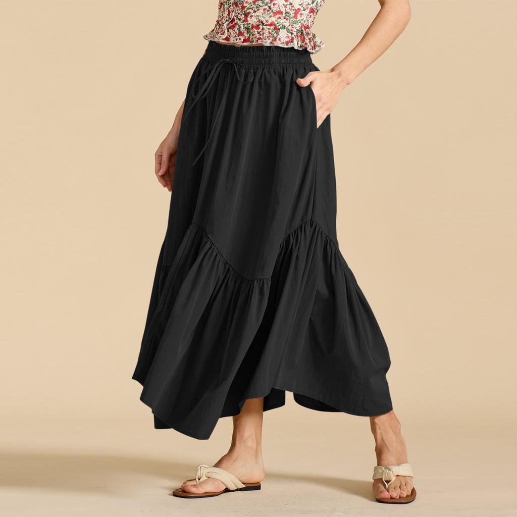 Women's Fashionable Retro High Waisted Long Skirt With Pockets