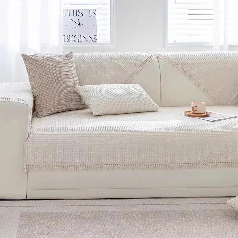 Cream Style Sofa Cushion All-season Universal Anti Slip Tassel Edge Sofa Cover