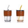 Bamboo Joint Glass Cup with Lid and Straw