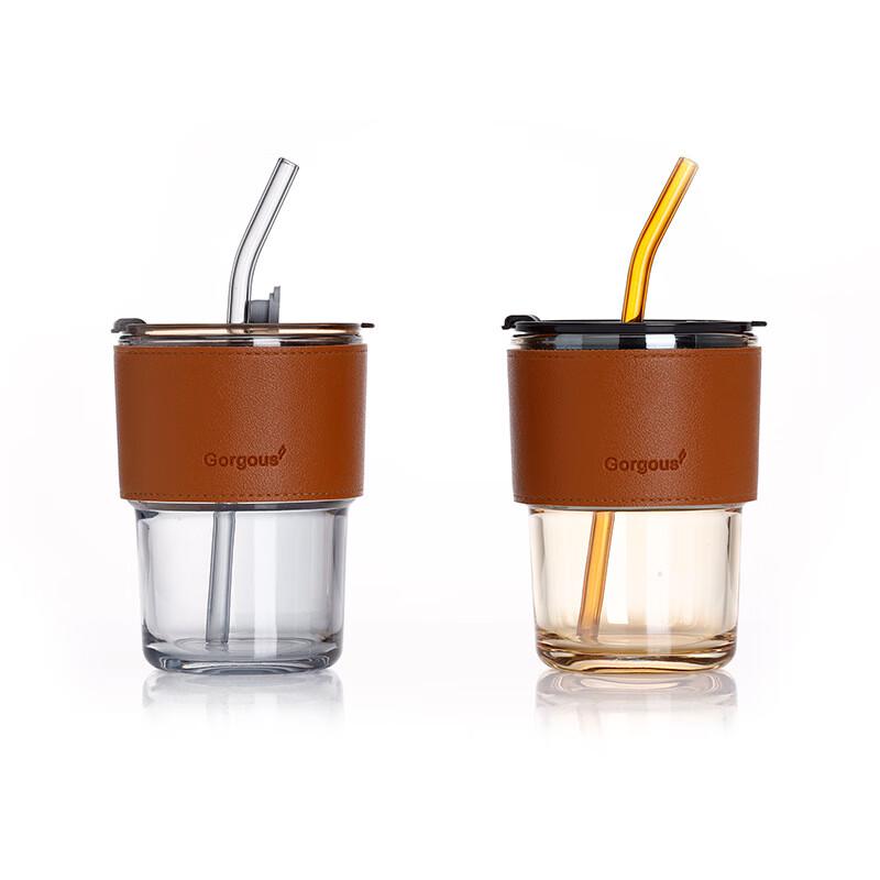 Bamboo Joint Glass Cup with Lid and Straw