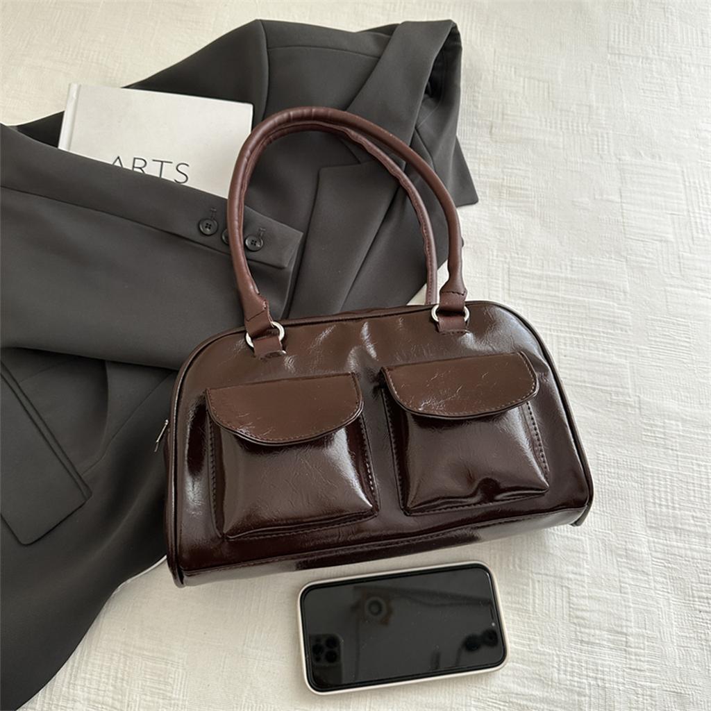 Minimalistická velkokapacitní PU kabelka s více kapsami, jednobarevná, lehká a odolná taška přes rameno pro ženy, denní/nákupní