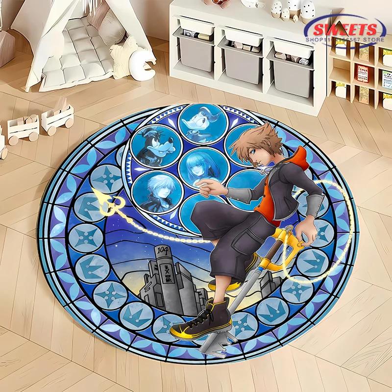 Disney Kingdom Hearts Round Carpet,Non-Slip Play Mat Floor Rug for Living Room Bedroom Kid's Room Round Mat,Durable Washable Mat