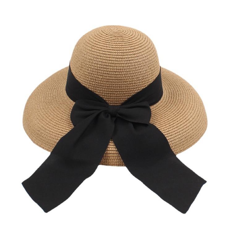 Summer Sun Hat Black Outing Fashion Beach Beach Big Brim Straw Hat Children Bow Tide