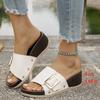 Fashion Buckle Decor Wedge Slippers Women Fashion Rivet High Heel White Sandals Woman Summer Slip On Pu Leather Platform Slides Mujer