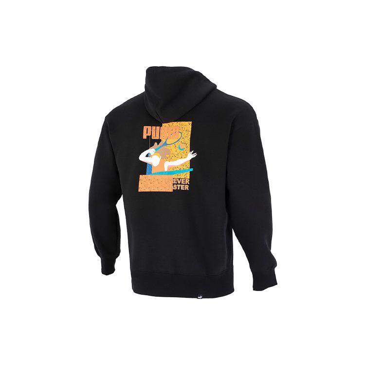 Puma Logo Hooded Sweatshirt Men Tops Black 673598-01