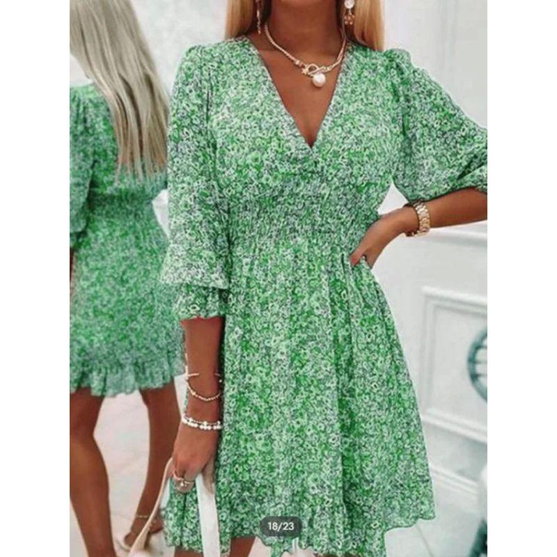 Loose Printed Short Sleeve Sleeved Floral Dress Loose Short Sleeve Floral Dress