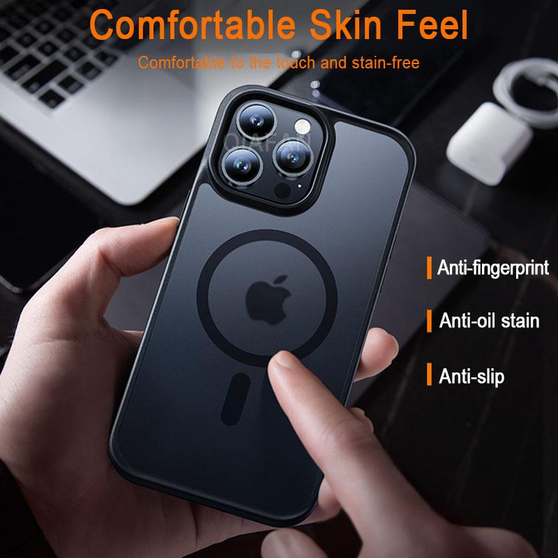 Luxusní matný magnetický kryt s bezdrátovým nabíjením MagSafe pro iPhone 11 12 13 14 15 Pro Max Plus, nárazuvzdorný, pancéřový, PC pevný kryt