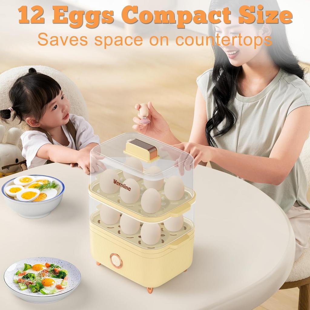 12 Egg Capacity Electric Egg Cooker for Hard Boiled Eggs, Soft, Medium, Poached Eggs, Food & Vegetable Steamer