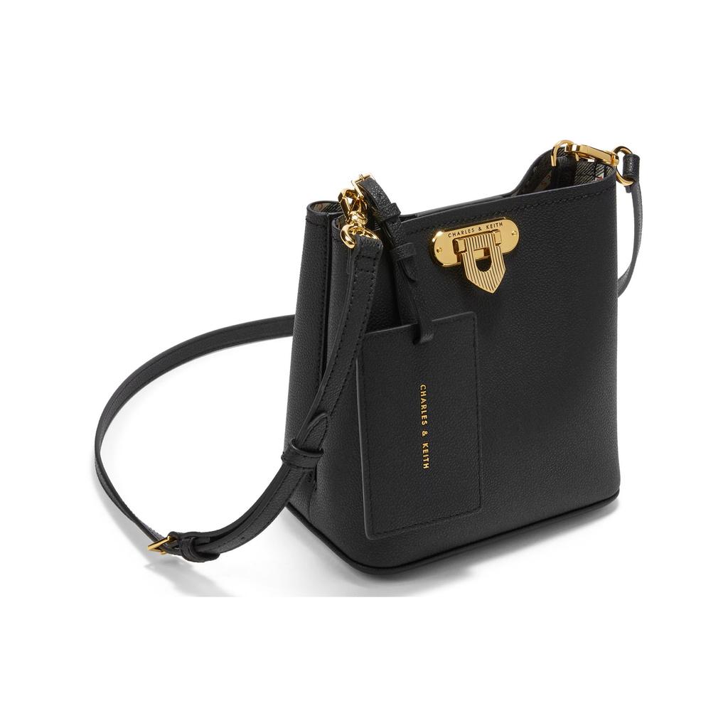Charles & Keith Metal Buckle Versatile Pu Leather Shoulder Bag Underarm Bucket Bag Crossbody Bag Small Size Women bags Beige Black Multi CK2-10782094