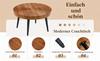 Round, Ginger-colored Coffee Table with Walnut Grain and Growth Rings, Reinforced Tabletop and Slim Black Metal Legs; Side Table for Small Apartments