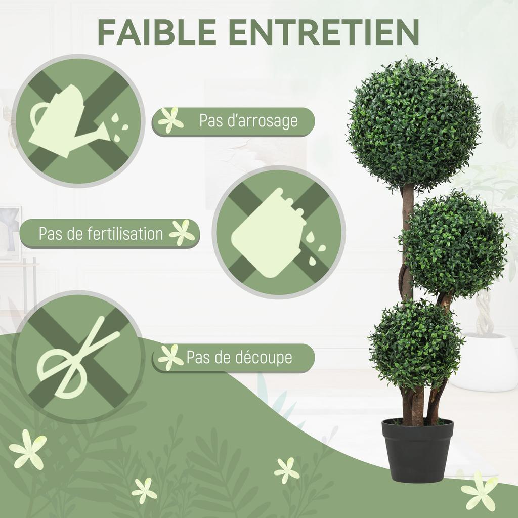Artificial Boxwood Tree, 100 cm, 3 Balls, Potted, Indoor/Outdoor, Green