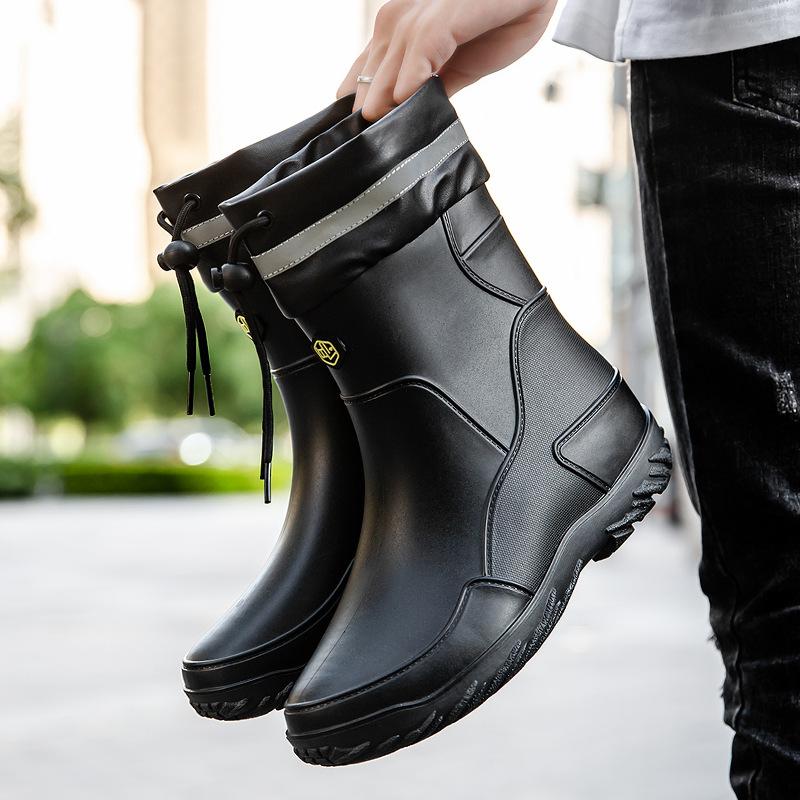 

Новые мужские резиновые сапоги средней длины, нескользящие и водонепроницаемые, модные резиновые сапоги, рабочие водонепроницаемые сапоги, рыболовные сапоги с коротким голенищем, чехлы для обуви 42