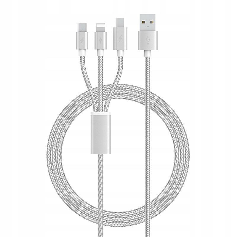 3-In-1 Charger Cable 1.2M Type-C Lightning Usb-C 5A