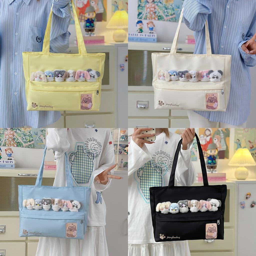 Cute Cat Paw Letter Embroidery Large Capacity Women Casual Canvastote Bag For Daily Use