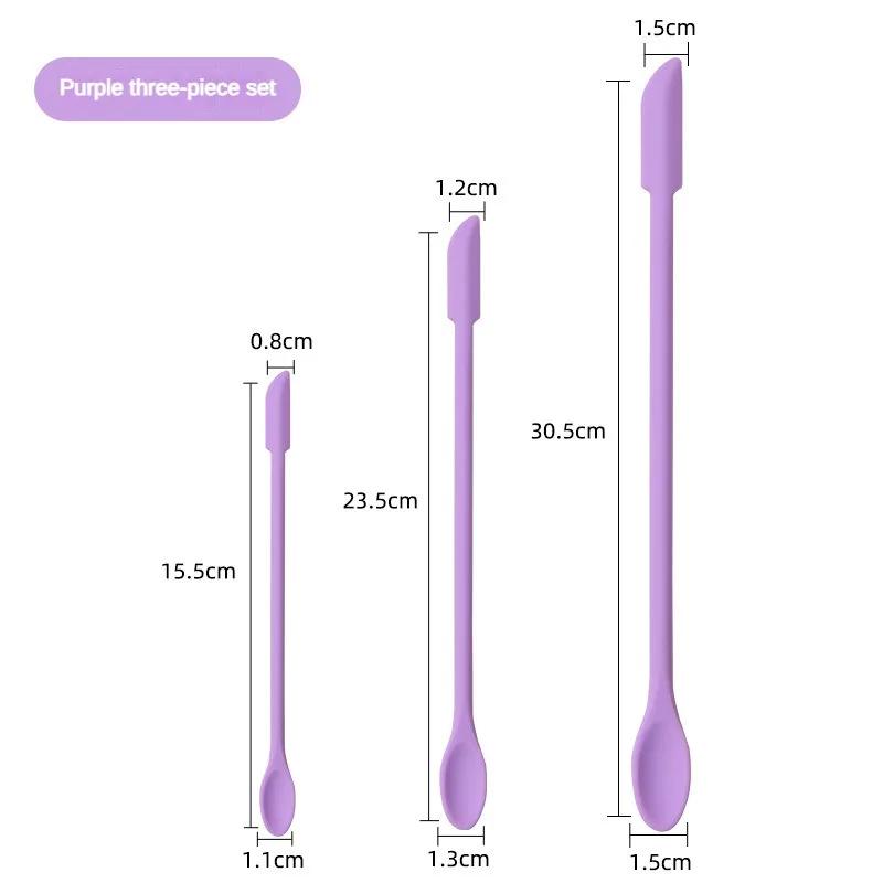 3 Adet Silikon Spatula Seti Çift Başlı Kazıyıcı Kozmetik Reçel Krem Derin Şişe Mini Spatula Uzatılmış Küçük Uçlu Spa Makyaj Aracı