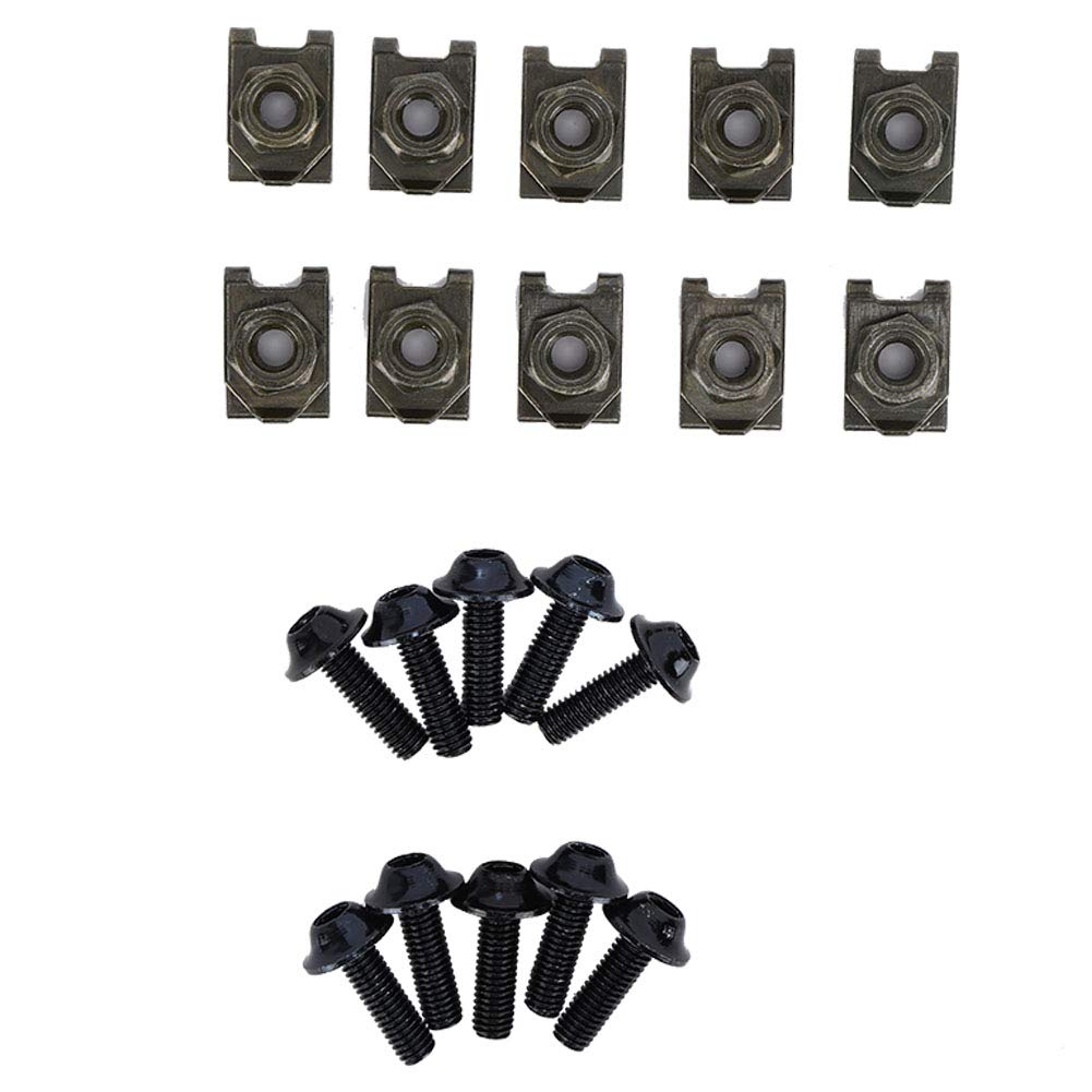 Keenso Motorcycle Clip Nut M5 Bolt Speed Clip 10pcs Fairing Body Bolt Screw Spire Speed Fastener Clip Nut (Black)
