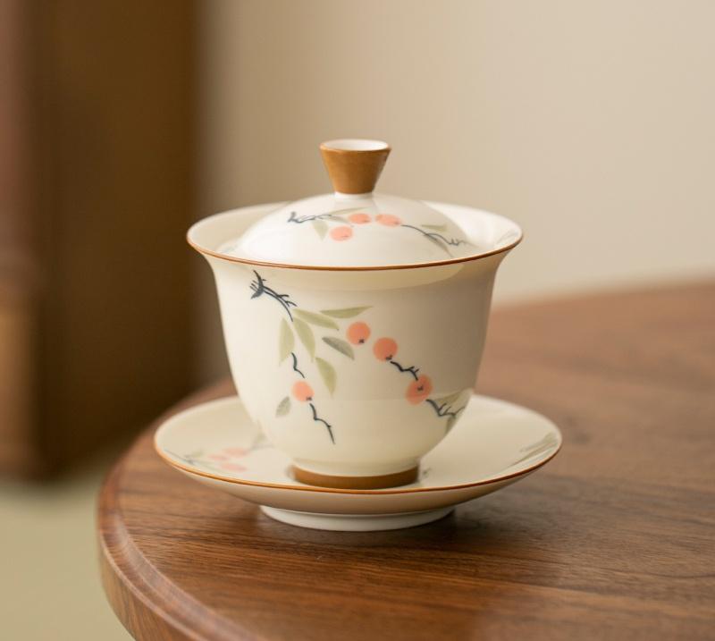 

125 мл расписанная вручную миска с бамбуковой крышкой из хурмы, бытовая гайвань против ожогов, ручная работа, супница для приготовления чая, чашка для чая, чайные принадлежности Orna