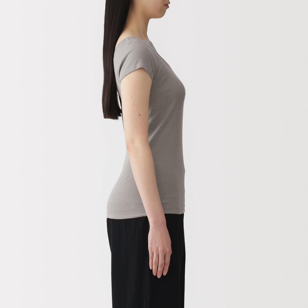 MUJI Light Cotton French Sleeve Top with Sand Size S Women's Sweat-Absorbing Pads, Beige, (FCC11A6S)