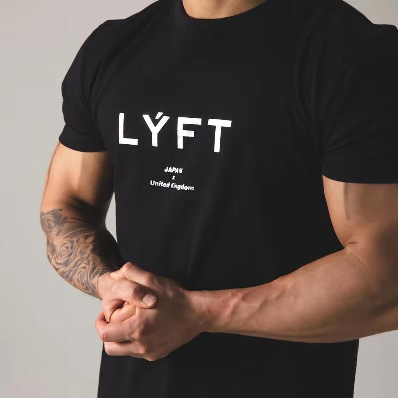 

JAPAN LYFT Men Running T-shirt Short Sleeve Cotton T Shirt Casual Print T Shirt Gym Fitness Bodybuilding Workout Male Tee Tops 4XL