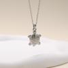 Stainless Steel Sea Turtle O-Ring Necklace with 3D Grid Pattern, Gold & Silver Double-Tone, Extendable Clavicle Chain, Longevity Symbol.