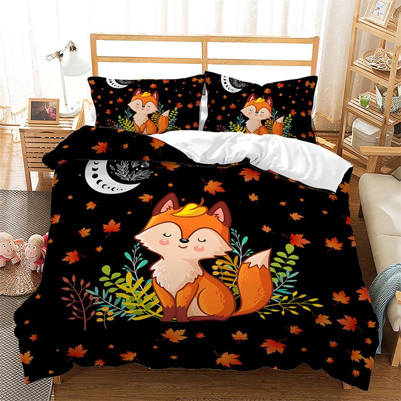 Mädchen Cartoon Fuchs Bettbezug Kawaii Tier Bettdeckenbezug Mikrofaser Waldtiere Bettwäscheset Einzeln Queen Für Kinder Erwachsene
