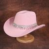 Rhinestone felt western cowboy hat new warm autumn and winter hat women's large brim men's British top hat