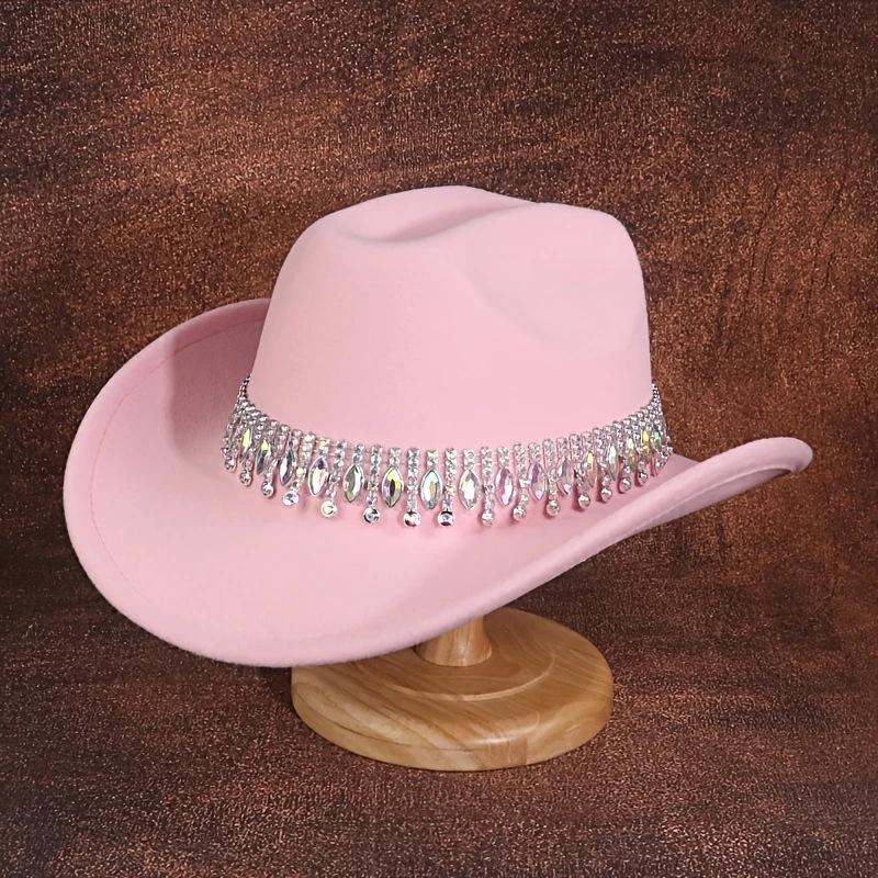 Rhinestone felt western cowboy hat new warm autumn and winter hat women's large brim men's British top hat