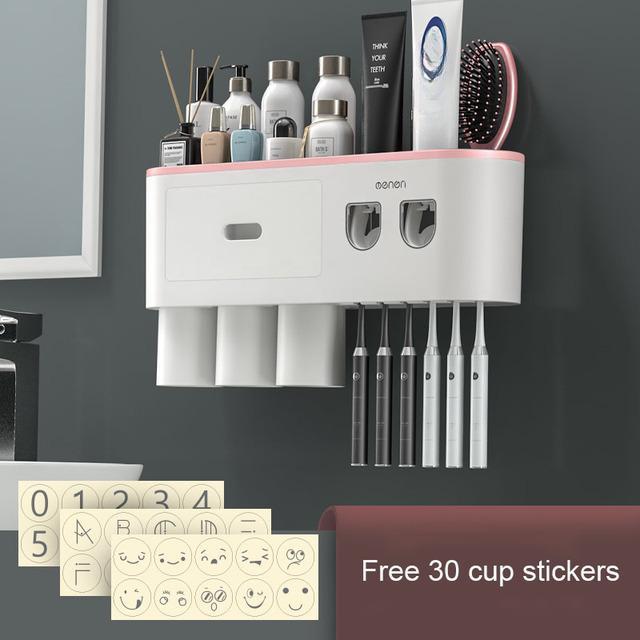 MENGNI Toothbrush Holder For Bathroom Multifunctional Toothbrush Holder With Toothpaste Squeezer Home Bathroom Accessories Set