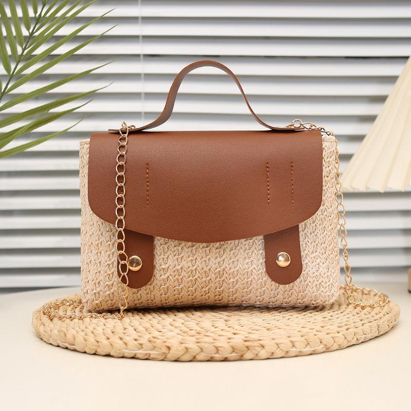 

Women s bag New woven hand-woven straw bag Stylish and simple shoulder bag Girls clutch bag Crossbody bag коричневый