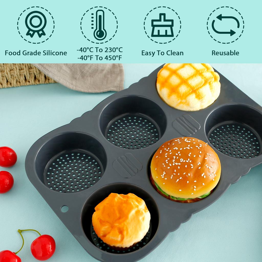 Silicone Hamburger Bun Mold 4/6 Cavity Egg Muffin Baking Pan Non-Stick Silicone Bread Pans Reusable Hamburger Molds for Kitchen