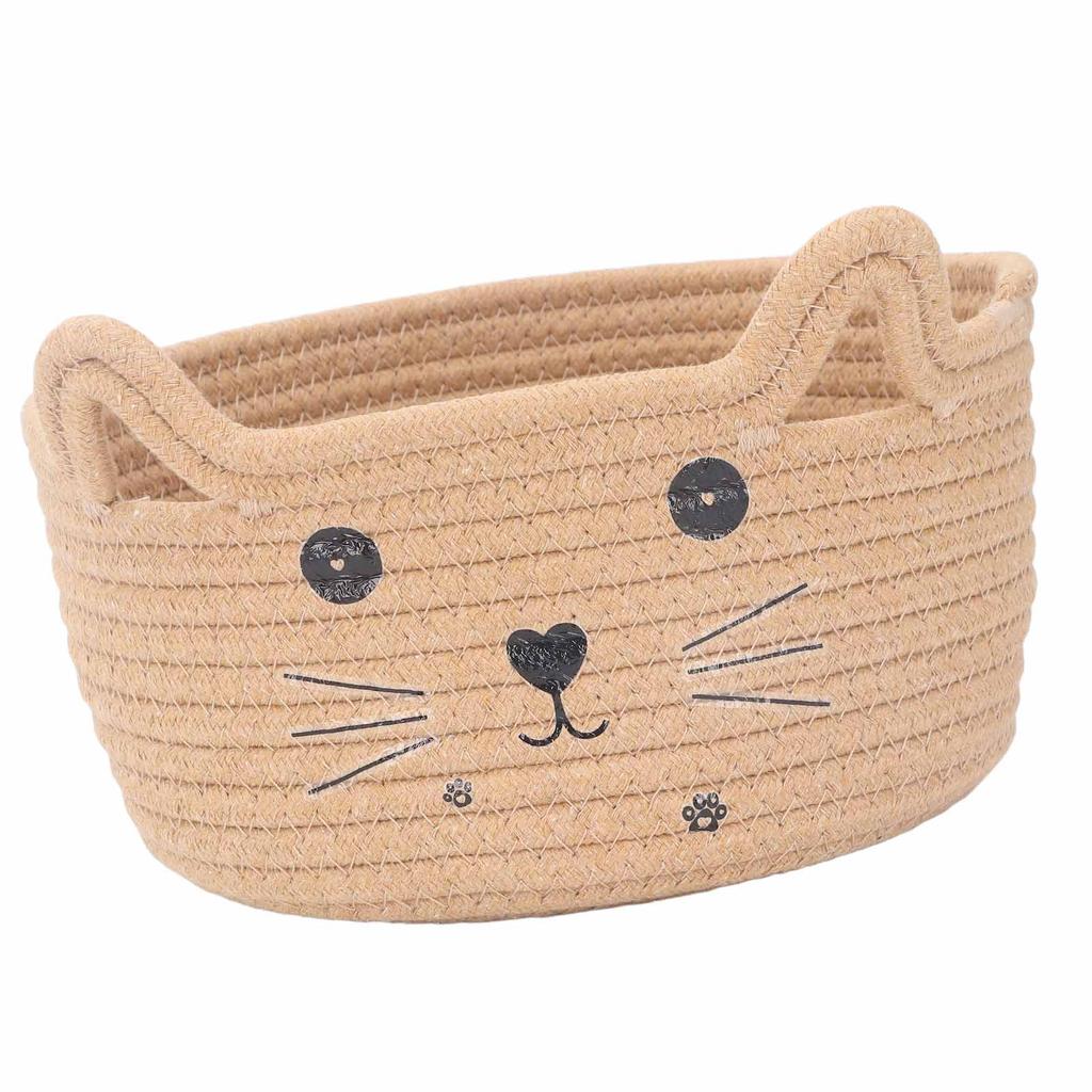 Cat Ear Cotton Rope Storage Basket Multi Functional Washable Round Woven Storage Basket for