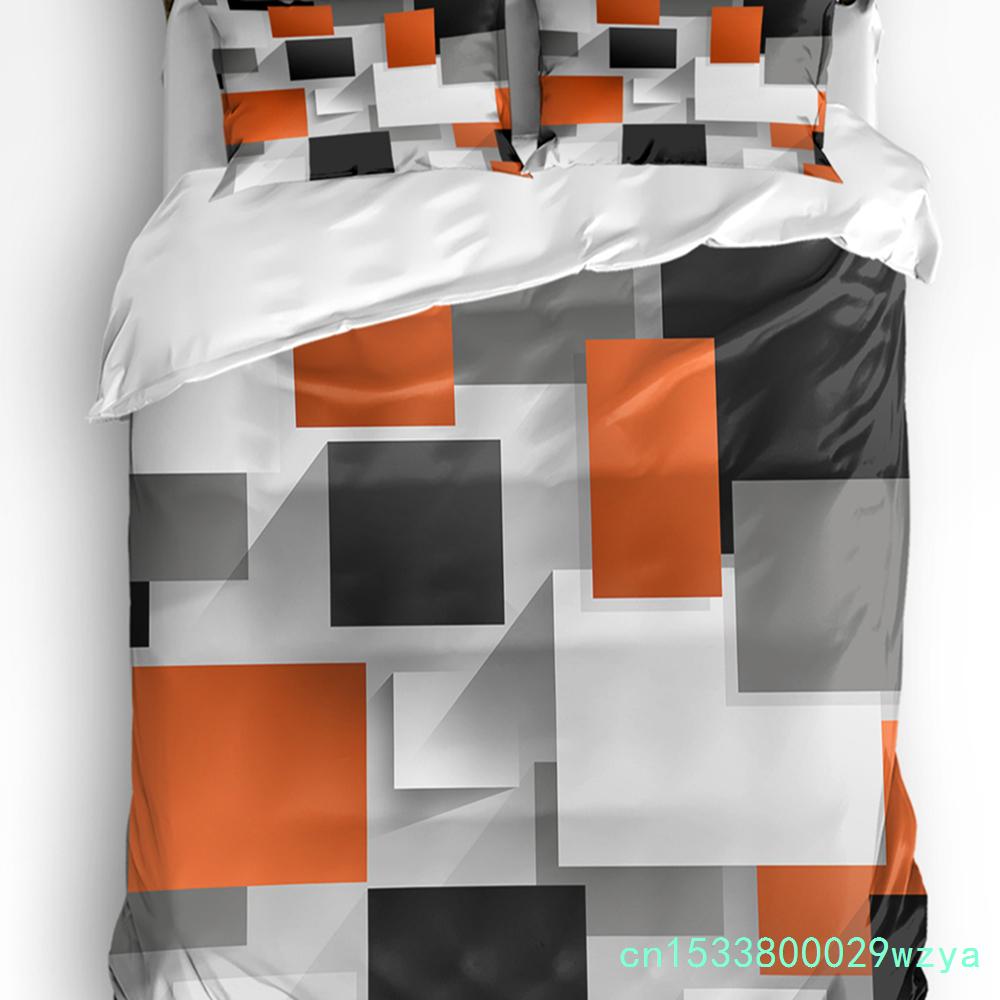 Geometric Red Black Gray Solid Abstract 3pcs Bedding Set For Double Bed Home Textile Duvet Cover Quilt Cover Pillowcase
