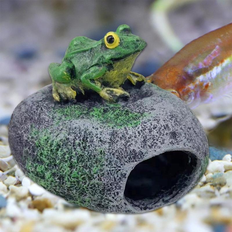 Fishtanks Decoration Resin Frogs Sign Figurine Shelter Cave Decorative Statue Fishtanks Fish Shelter Landscaping Hideouts