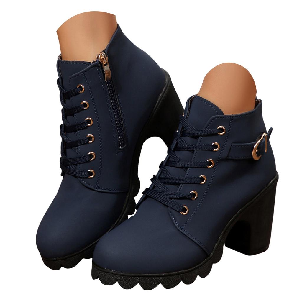 Women's Shoes Chunky High Heels Boots Leather Boots Fashionable Chunky Heels Women's Boots Breathable Boots for Women Leather