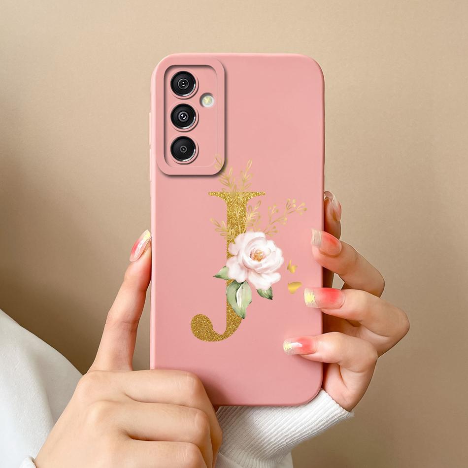 Simple Case For Samsung A15 4G 5G Rose Letter Mask Soft Liquid Silicone Camera Protector For Samsung Galaxy A15 A 15 Back Cover