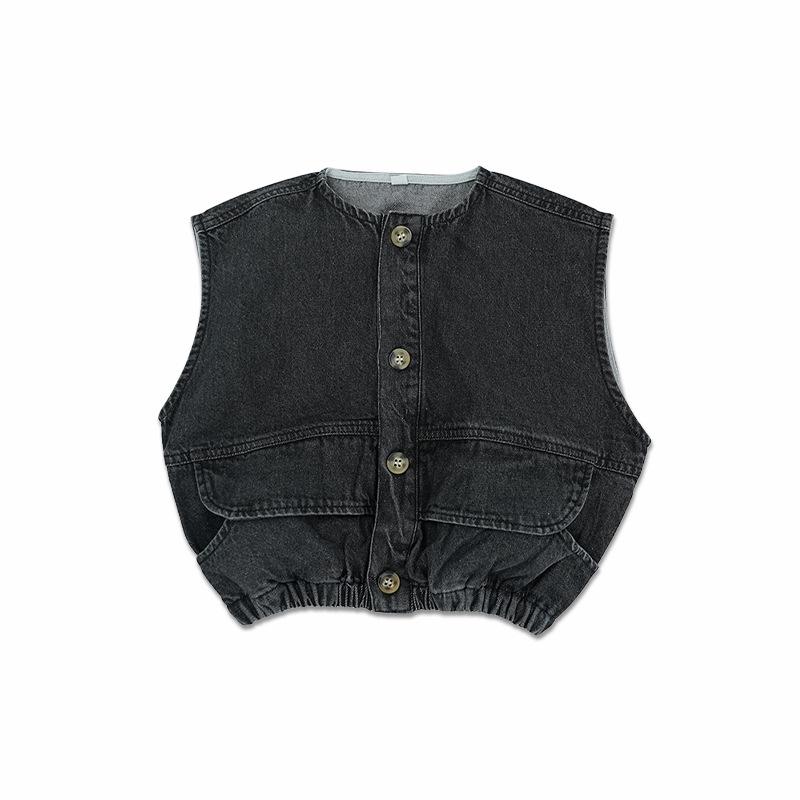 Unisex Kids Retro Denim Vest - Korean Style, Soft, Warm Layering Essential 120 cm