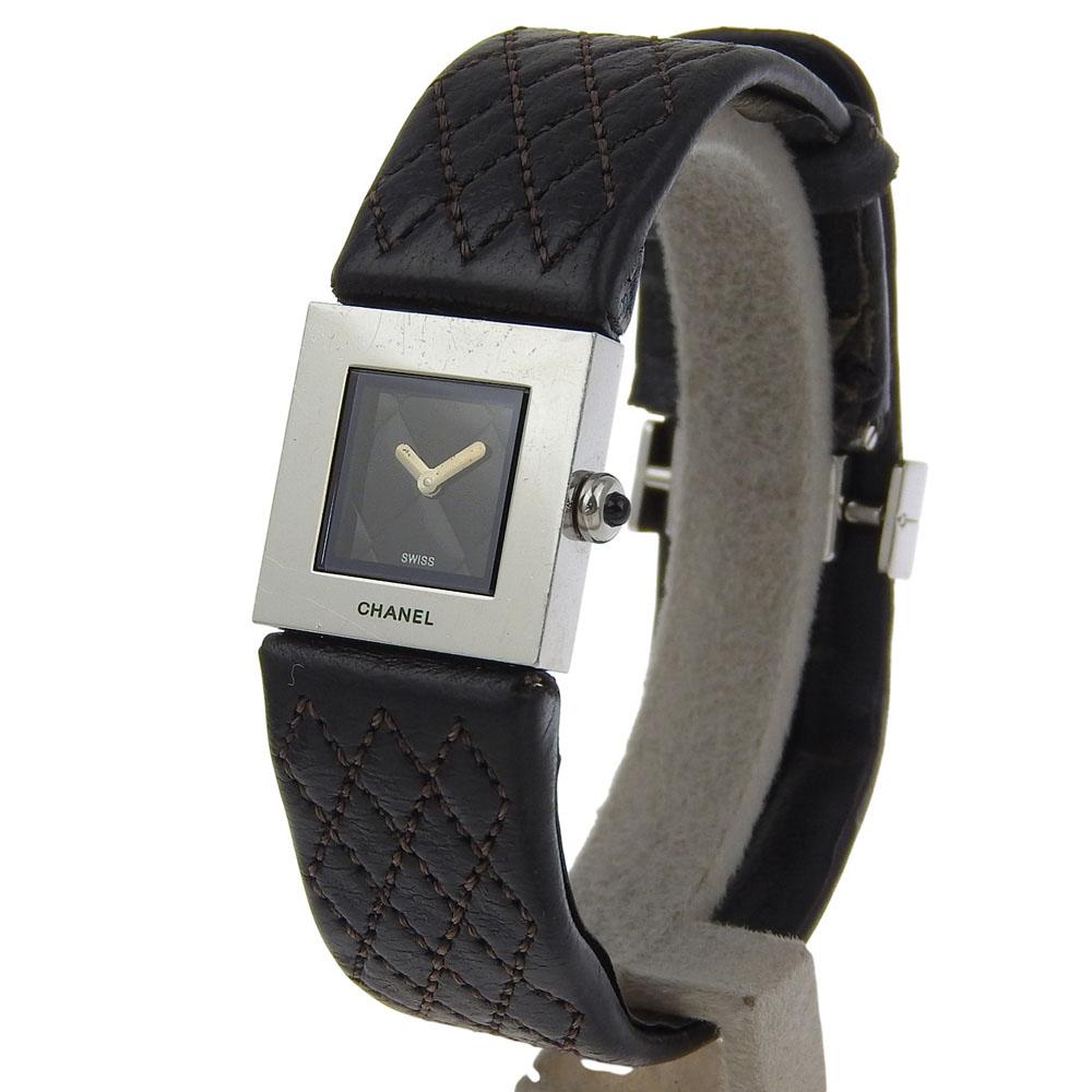 Chanel Matelasse Watches H0116 blackDial Stainless Steel/leather Quartz Analog Display Women Used
