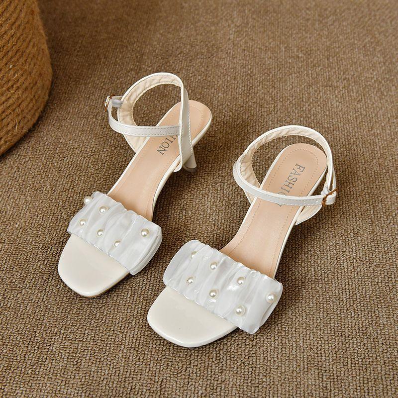 Versatile skirt fashion high heels female French fairy style 2025 summer new medium heel fine heel mesh sandals