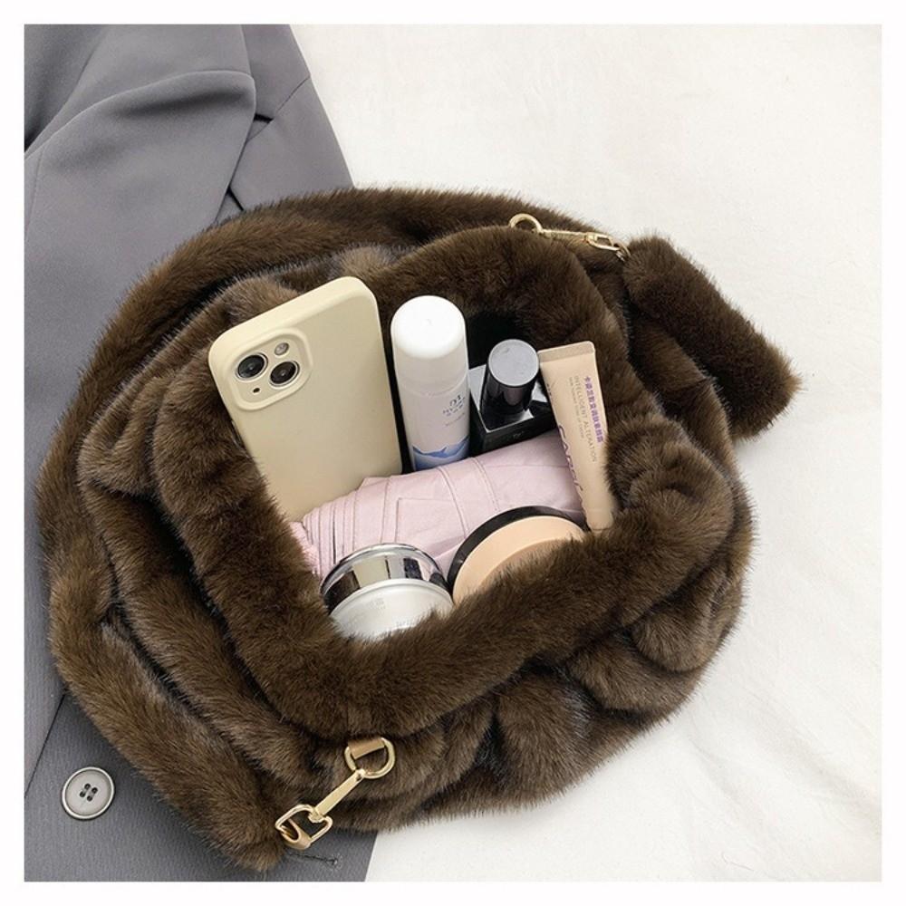 New Large Capacity Crossbody Bag Wrinkle Relaxed Texture Mink Fur Shoulder Bag Solid Color Ladies Handbags Female