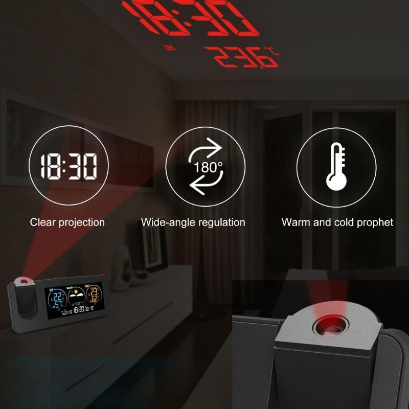 Modern Projection Digital Alarm Clock with Temperature and Humidity Display Remote Sensors for Students and Professional
