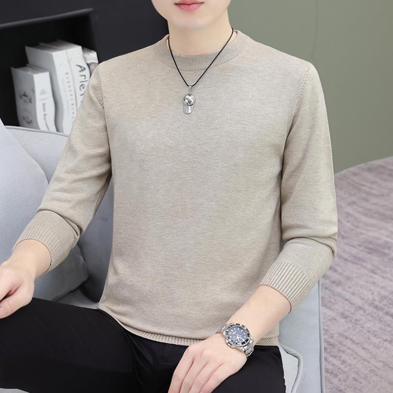 Men’s Solid Color Round Neck Pullover Sweater - Simple, Versatile Long Sleeve T-Shirt Style